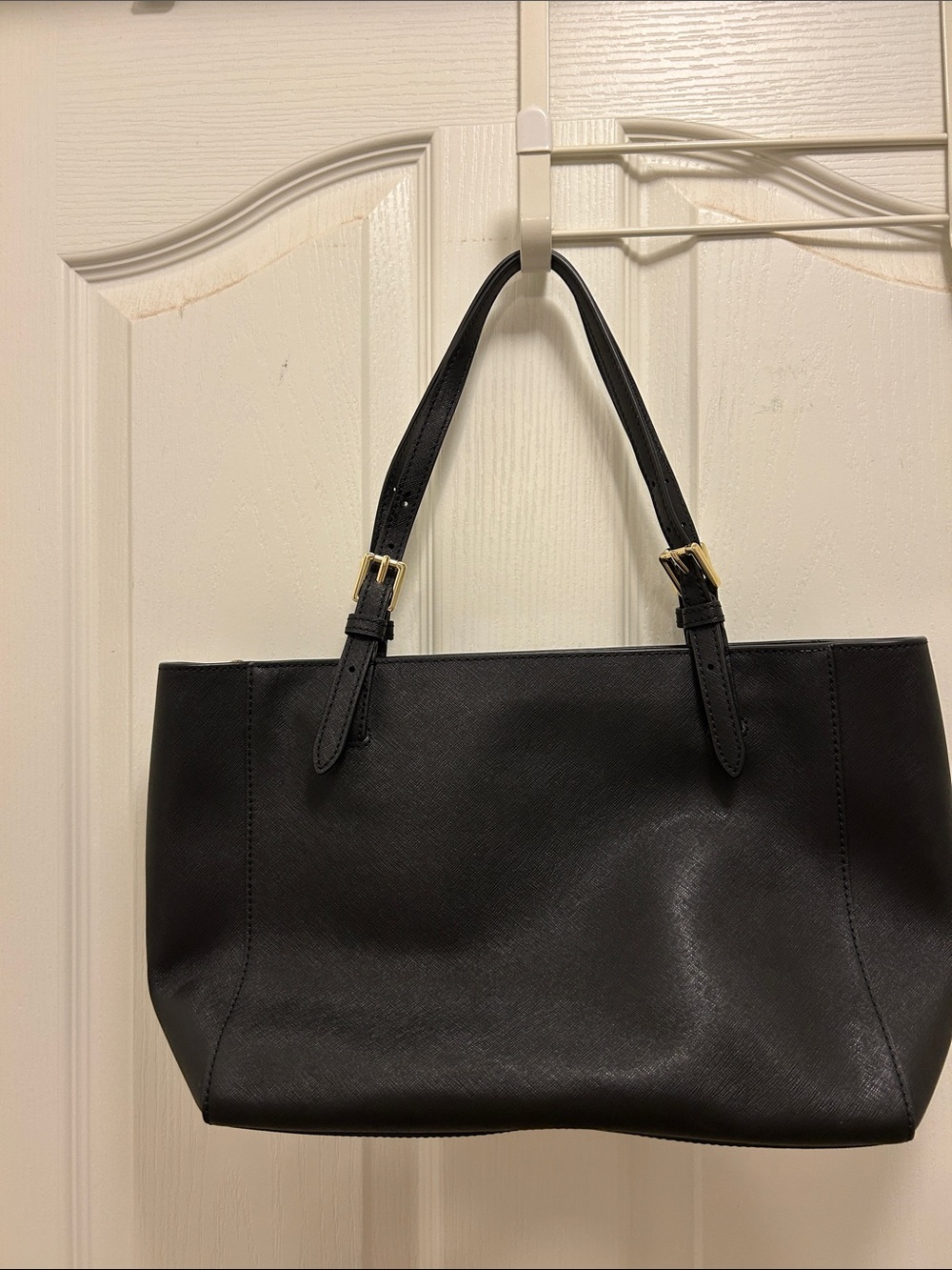 Tory Burch Black Leather Double-Handle Tote with Gold Hardware - Picture 2 of 8